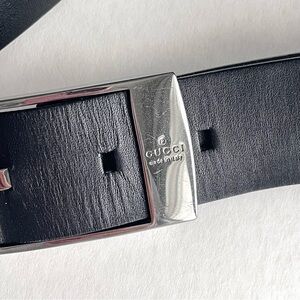 Gucci Vintage Black Leather Belt with Silver Buckle